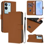 Skin Feel Solid Color Leather Phone Case with Lanyard, For vivo V29E 5G Global / Y200 5G Global