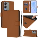 Skin Feel Solid Color Leather Phone Case with Lanyard, For vivo Y17S 4G Global