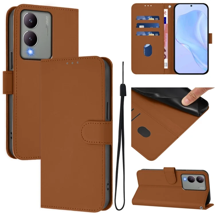 EDA007226619A.webp Skin Feel Solid Color Leather Phone Case with Lanyard, For vivo Y17S 4G Global - Image 1