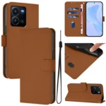 Skin Feel Solid Color Leather Phone Case with Lanyard, For vivo Y35 4G Global / Y22S 4G Global