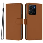 Skin Feel Solid Color Leather Phone Case with Lanyard, For vivo Y35 4G Global / Y22S 4G Global - Image 2