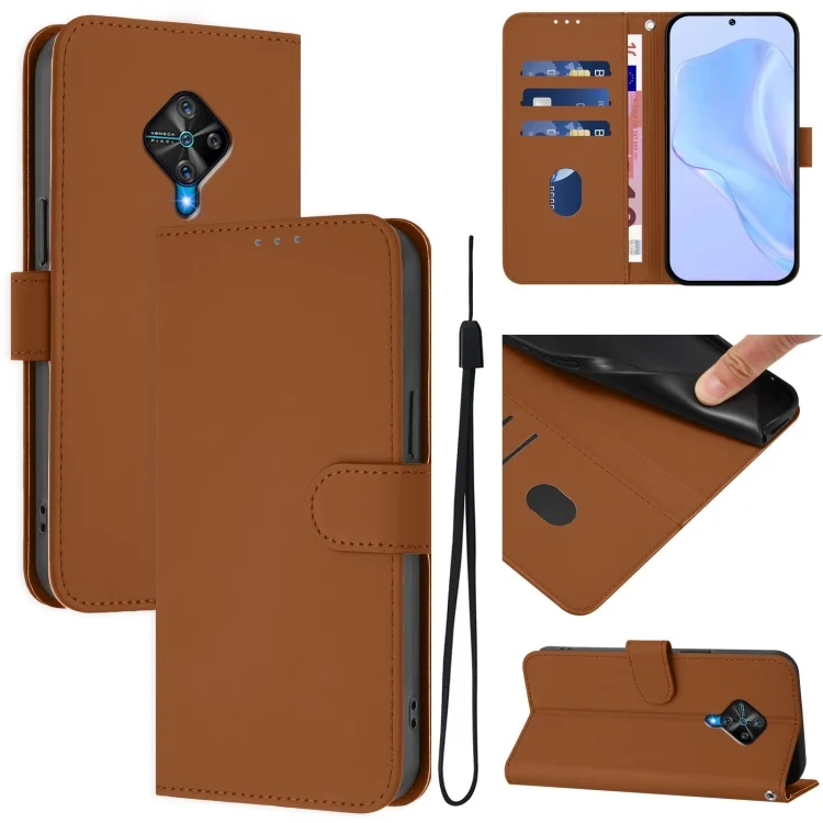 Skin Feel Solid Color Leather Phone Case with Lanyard, For vivo Y53S 4G / Y51A 2021