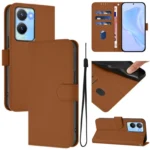 Skin Feel Solid Color Leather Phone Case with Lanyard, For vivo Y56 5G Global / Y16 4G Global