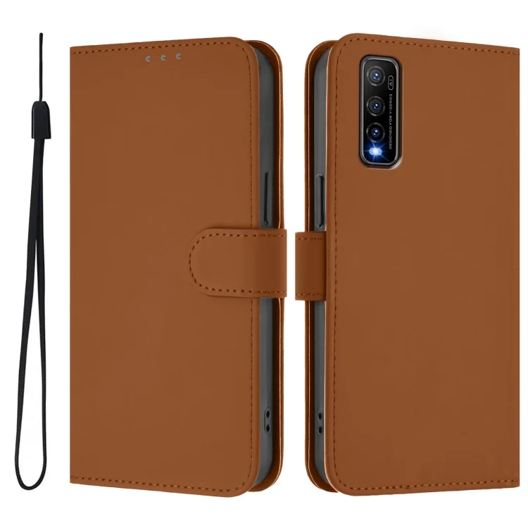 EDA007226632A_1.webp Skin Feel Solid Color Leather Phone Case with Lanyard, For vivo Y70S - Image 2