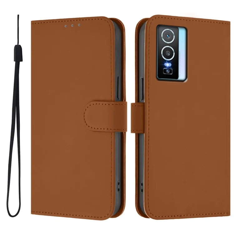 EDA007226634A_1.webp Skin Feel Solid Color Leather Phone Case with Lanyard, For vivo Y76 5G - Image 2