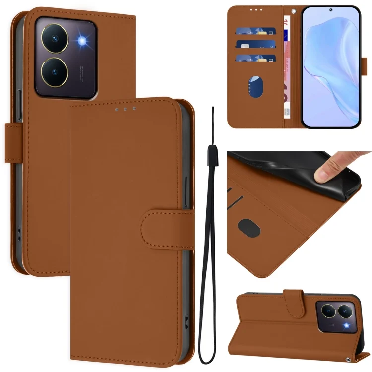EDA007226635A.webp Skin Feel Solid Color Leather Phone Case with Lanyard, For vivo Y36 5G Global / Y36 4G Global - Image 1