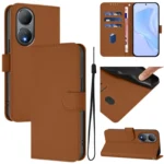Skin Feel Solid Color Leather Phone Case with Lanyard, For vivo Y100 5G Global