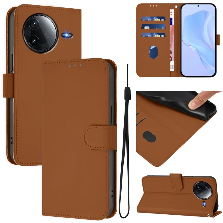 Skin Feel Solid Color Leather Phone Case with Lanyard, For Redmi K80 / K80 Pro