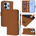 Skin Feel Solid Color Leather Phone Case with Lanyard, For Redmi Note 14 5G Global