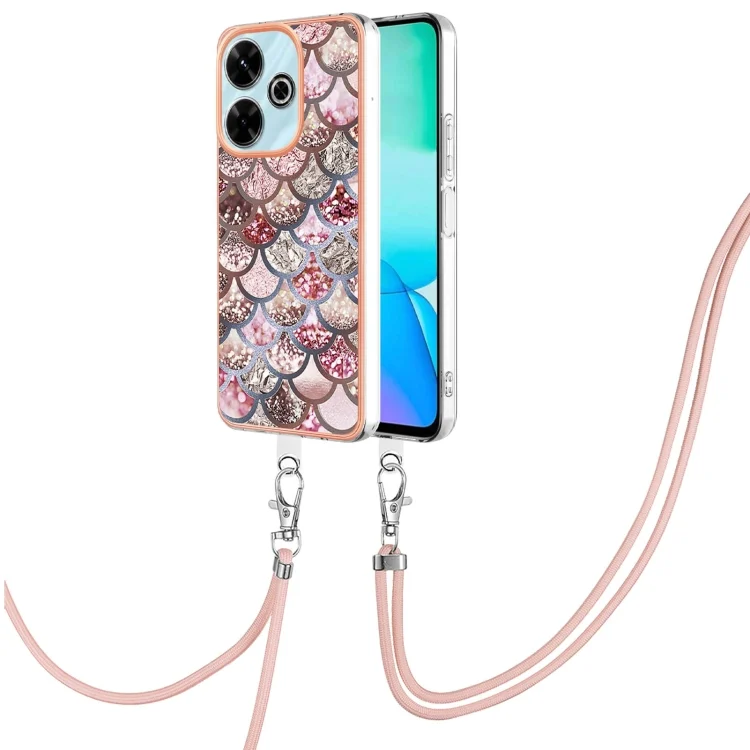 Electroplating Pattern IMD TPU Shockproof Case with Neck Lanyard, For Redmi 13 4G