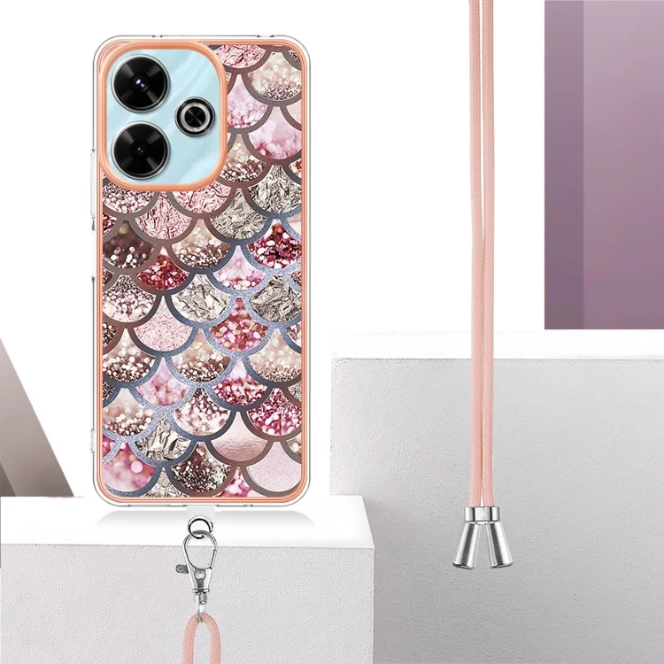 EDA007253201A_2.webp Electroplating Pattern IMD TPU Shockproof Case with Neck Lanyard, For Redmi 13 4G - Image 3