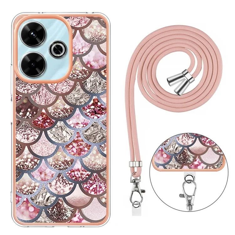 EDA007253201A_3.webp Electroplating Pattern IMD TPU Shockproof Case with Neck Lanyard, For Redmi 13 4G - Image 4