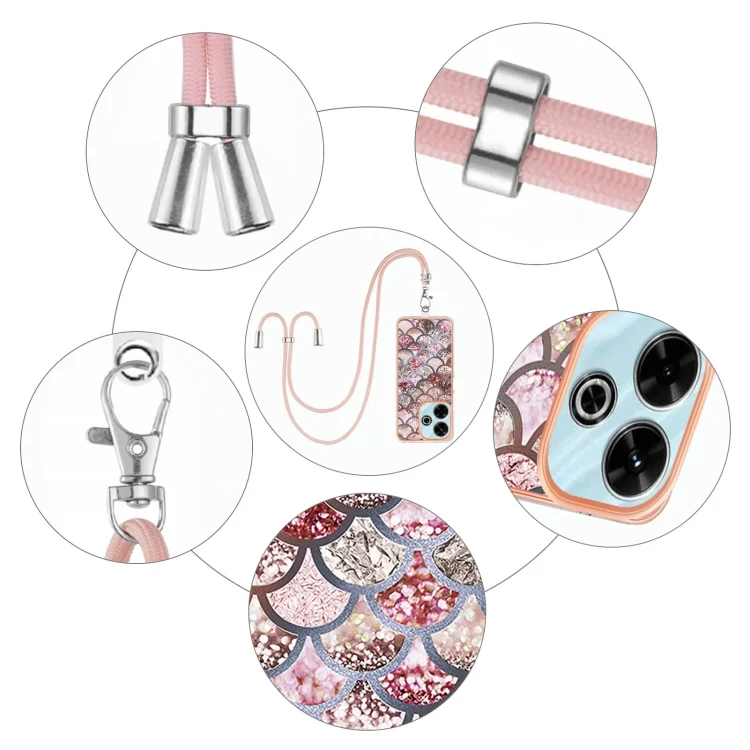 EDA007253201A_4.webp Electroplating Pattern IMD TPU Shockproof Case with Neck Lanyard, For Redmi 13 4G - Image 5