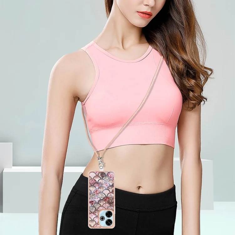 EDA007253201A_5.webp Electroplating Pattern IMD TPU Shockproof Case with Neck Lanyard, For Redmi 13 4G - Image 6