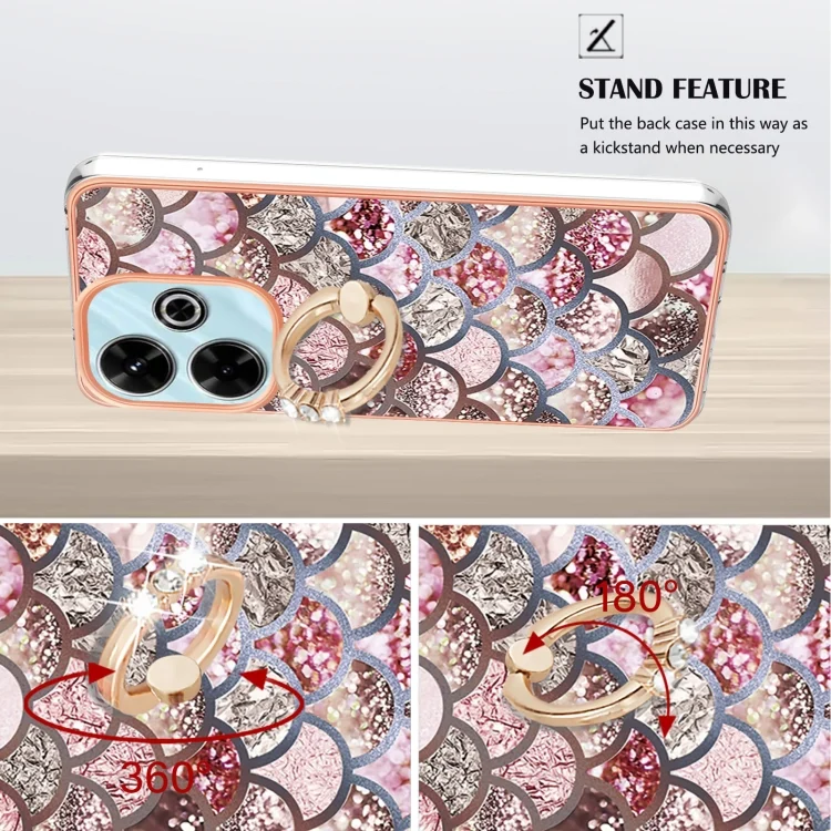 EDA007253701A_2.webp Electroplating Pattern IMD TPU Shockproof Case with Rhinestone Ring Holder, For Redmi 13 4G - Image 3