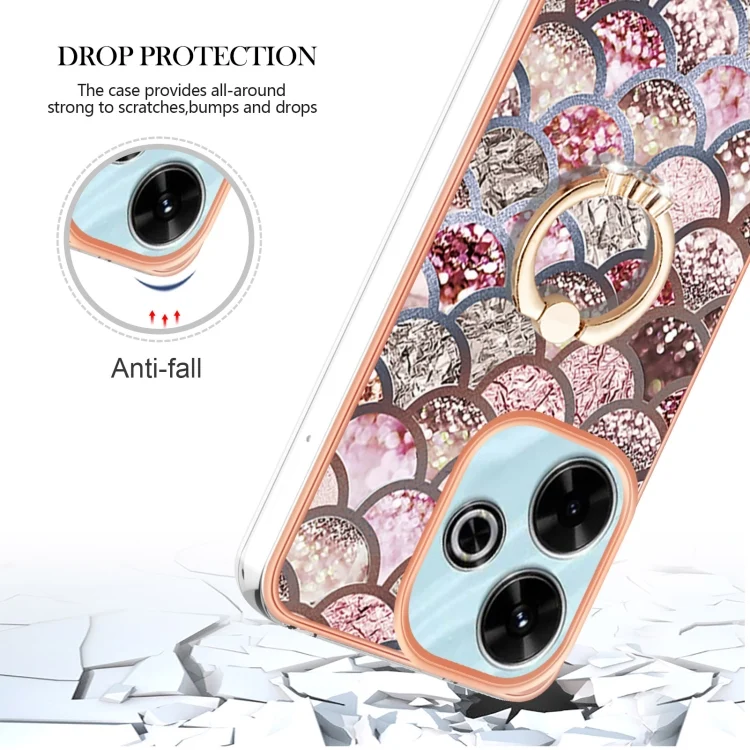 EDA007253701A_3.webp Electroplating Pattern IMD TPU Shockproof Case with Rhinestone Ring Holder, For Redmi 13 4G - Image 4