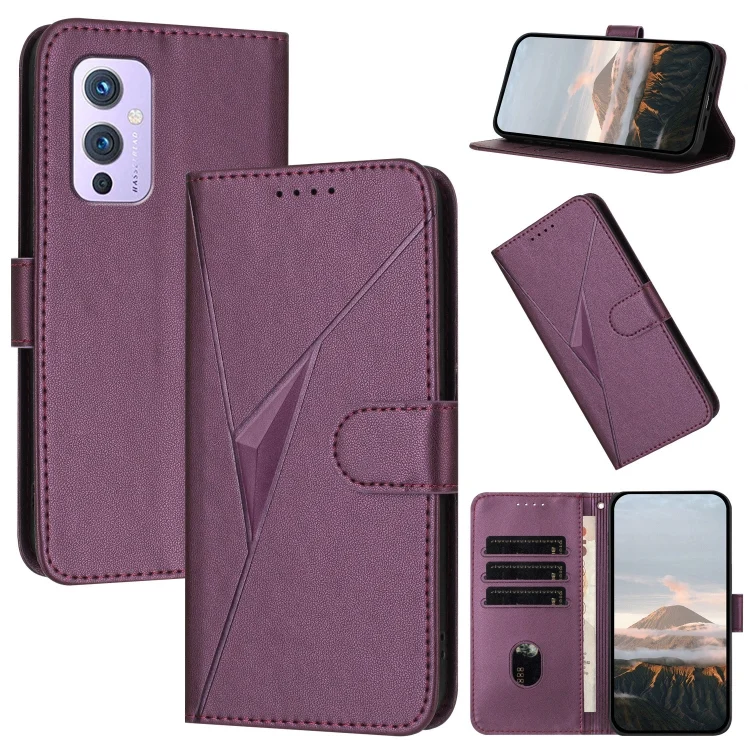Triangle Pattern Buckle Clasp Leather Phone Case, For OnePlus 9
