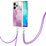 Electroplating Marble Dual-side IMD Phone Case with Lanyard, For Redmi 13 4G