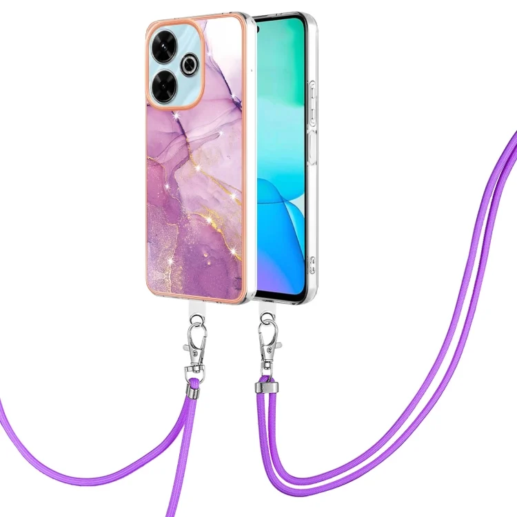 Electroplating Marble Dual-side IMD Phone Case with Lanyard, For Redmi 13 4G