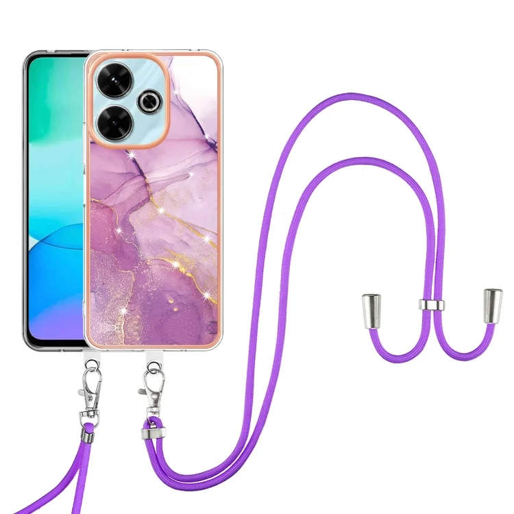 EDA007259901A_1.webp Electroplating Marble Dual-side IMD Phone Case with Lanyard, For Redmi 13 4G - Image 2