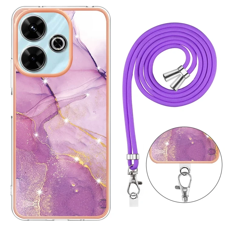 EDA007259901A_3.webp Electroplating Marble Dual-side IMD Phone Case with Lanyard, For Redmi 13 4G - Image 4