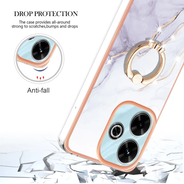 EDA007260401A_3.webp Electroplating Marble IMD TPU Phone Case with Ring Holder, For Redmi 13 4G - Image 4