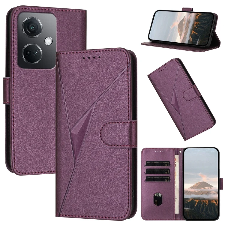 EDA007266115A.webp Triangle Pattern Buckle Clasp Leather Phone Case, For OPPO K11, For OPPO Reno10 5G Global - Image 1