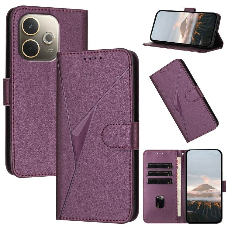 Triangle Pattern Buckle Clasp Leather Phone Case, For OPPO A5 Pro 5G, For OPPO Reno13 F 4G / 5G