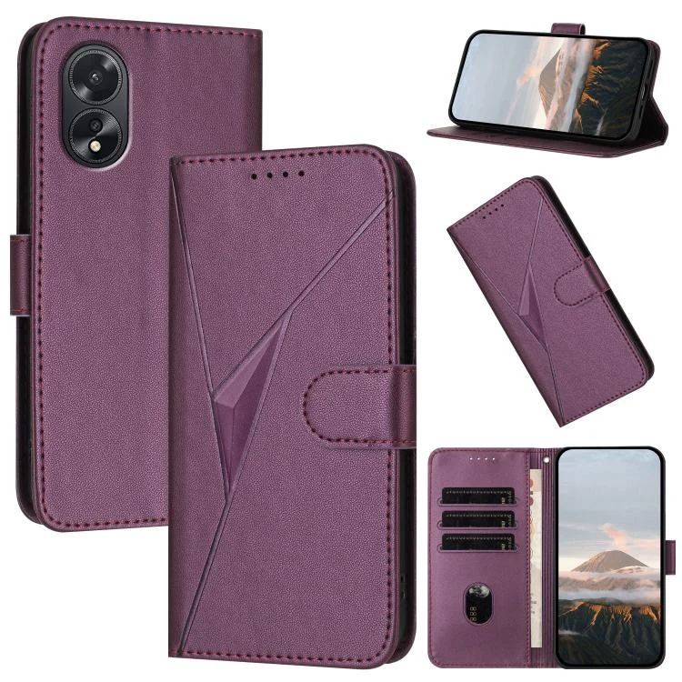 EDA007266138A.webp Triangle Pattern Buckle Clasp Leather Phone Case, For OPPO A38 / A18, For OPPO A58 4G - Image 1