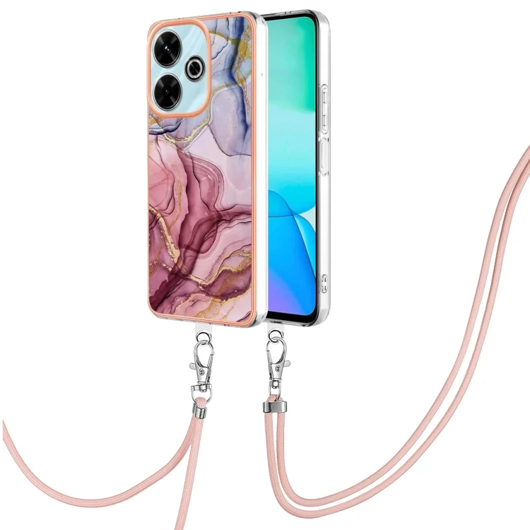 Electroplating Marble Dual-side IMD Phone Case with Lanyard, For Redmi 13 4G