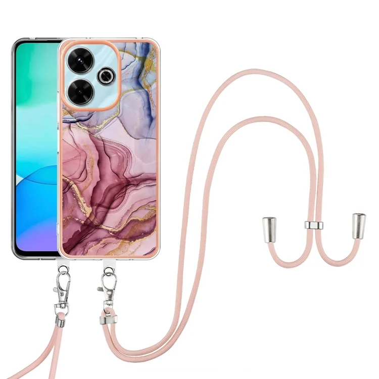 EDA007268801A_1.webp Electroplating Marble Dual-side IMD Phone Case with Lanyard, For Redmi 13 4G - Image 2