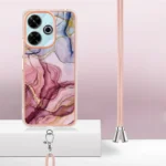Electroplating Marble Dual-side IMD Phone Case with Lanyard, For Redmi 13 4G - Image 3