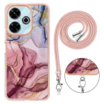 Electroplating Marble Dual-side IMD Phone Case with Lanyard, For Redmi 13 4G - Image 4