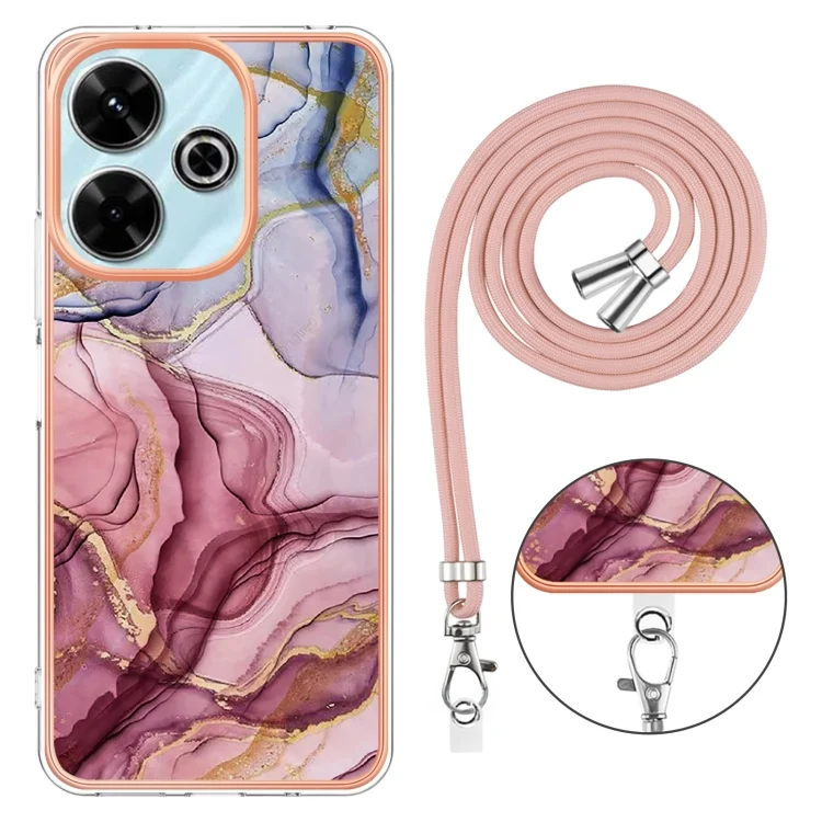 EDA007268801A_3.webp Electroplating Marble Dual-side IMD Phone Case with Lanyard, For Redmi 13 4G - Image 4