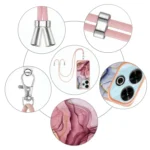 Electroplating Marble Dual-side IMD Phone Case with Lanyard, For Redmi 13 4G - Image 5
