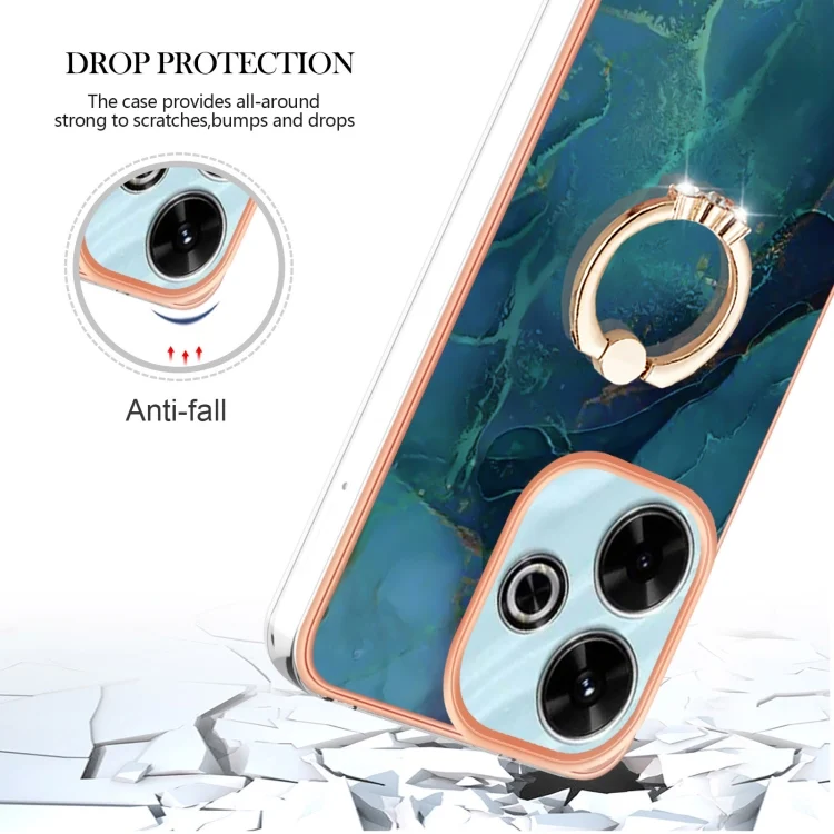 EDA007269201A_3.webp Electroplating Marble Dual-side IMD Phone Case with Ring, For Redmi 13 4G - Image 4
