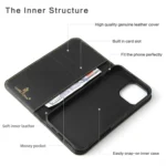 Fierre Shann Cowhide Leather Flip Leather Phone Case, For iPhone 16 Pro Max, For iPhone 16 Pro, For iPhone 16 Plus, For iPhone 16 - Image 2