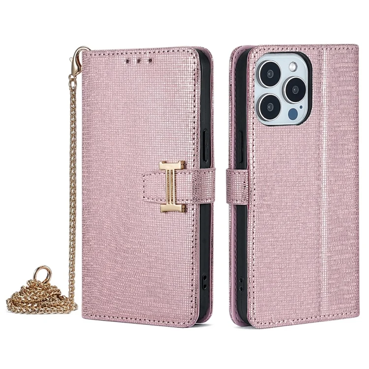 POLA Crossbody Chain I-Shape Buckle Sequins Leather Phone Case, For iPhone 14 Pro, For iPhone 14 Pro Max, For iPhone 13 Pro Max, For iPhone 13 Pro, For iPhone 13, For iPhone 12 / 12 Pro