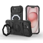 Camera Shield Armor MagSafe Holder Phone Case with Strap, For iPhone 15 Plus, For iPhone 15, For iPhone 14 Plus, For iPhone 14 Pro Max, For iPhone 13 Pro Max