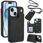 Crossbody Dual-Buckle Wallet Back Leather Phone Case, For iPhone 15 Plus, For iPhone 15, For iPhone 14 Plus