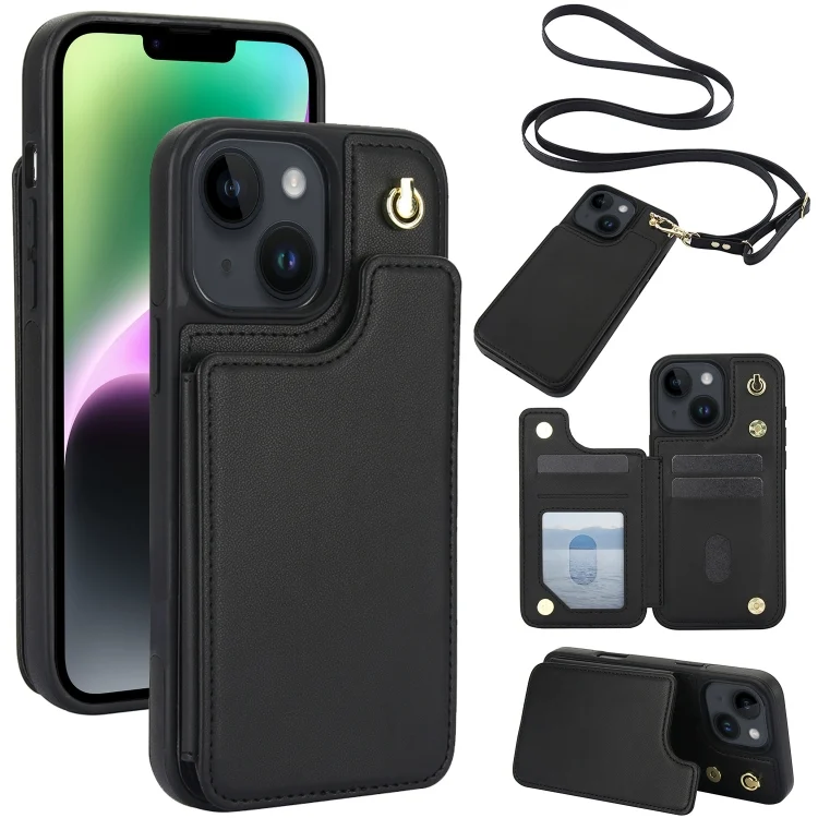 Crossbody Dual-Buckle Wallet Back Leather Phone Case, For iPhone 14 / 13, For iPhone 14 Pro, For iPhone 14 Pro Max