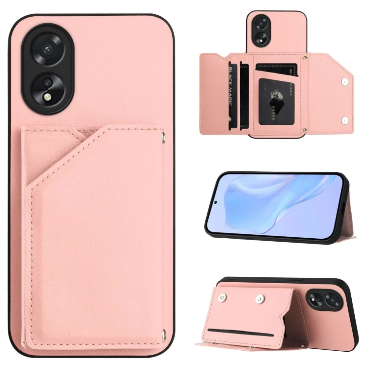Skin Feel Four Card Slots Phone Case with Wrist Strap, For OPPO A38 4G / A18 4G Global, For OPPO A58 4G Global, For OPPO Reno10 Pro 5G Global