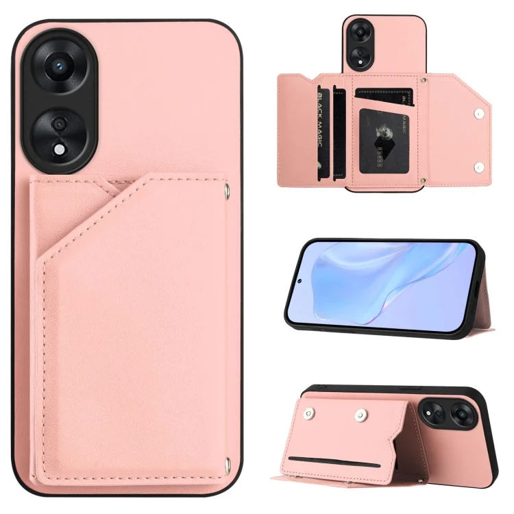 Skin Feel Four Card Slots Phone Case with Wrist Strap, For OPPO A78 4G Global, For OPPO A17, For OPPO A79 5G Global