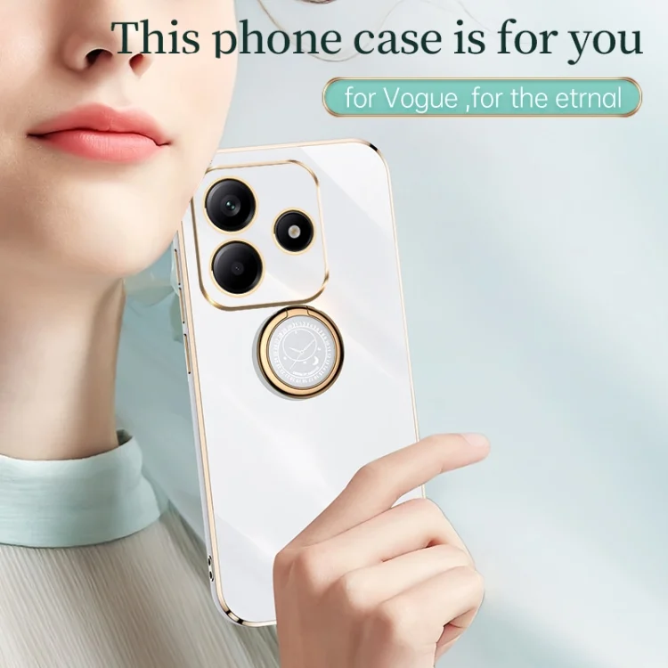 EDA007368801A_1.webp XINLI Straight 6D Plating Gold Edge TPU Shockproof Case with Ring Holder, For Redmi Note 14 5G, For Redmi Note 14 Pro+ 5G - Image 2