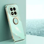 XINLI Straight 6D Plating Gold Edge TPU Shockproof Case with Ring Holder, For Redmi Note 14 Pro 5G