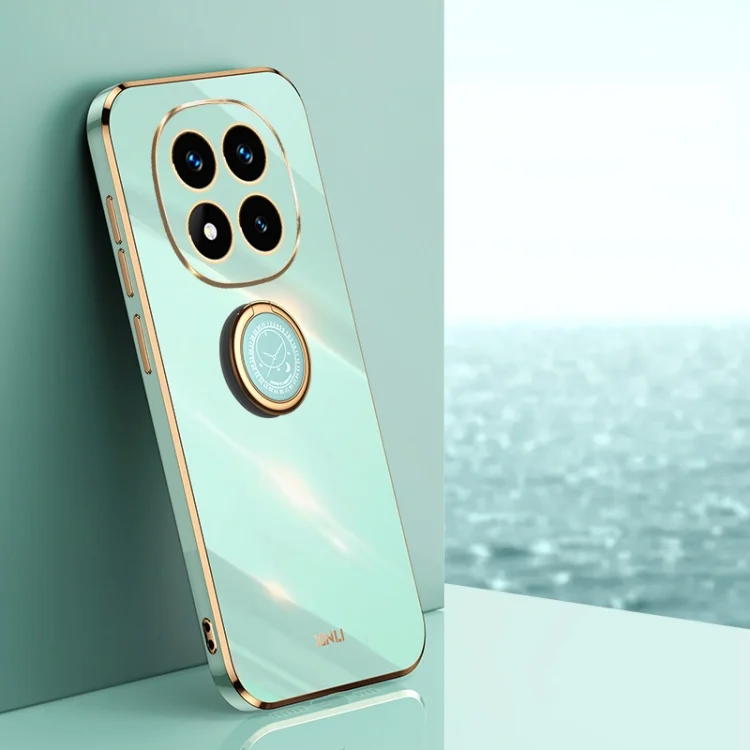 XINLI Straight 6D Plating Gold Edge TPU Shockproof Case with Ring Holder, For Redmi Note 14 Pro 5G