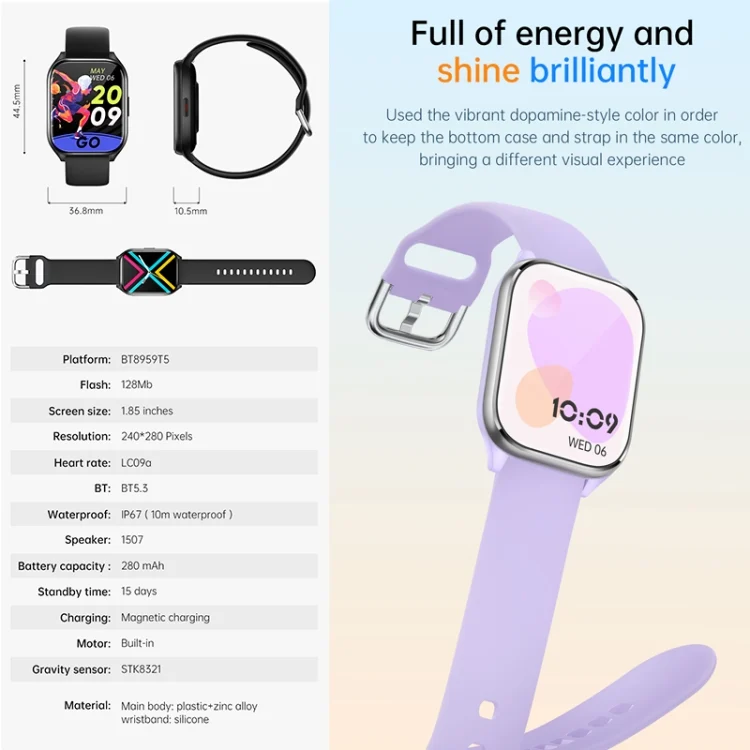 EDA0073696_B2.webp KT73S 1.85 inch Square Screen BT Call Smart Watch, Heart Rate / Blood Pressure / Blood Oxygen / Female Health / Sleep Monitoring - Image 3