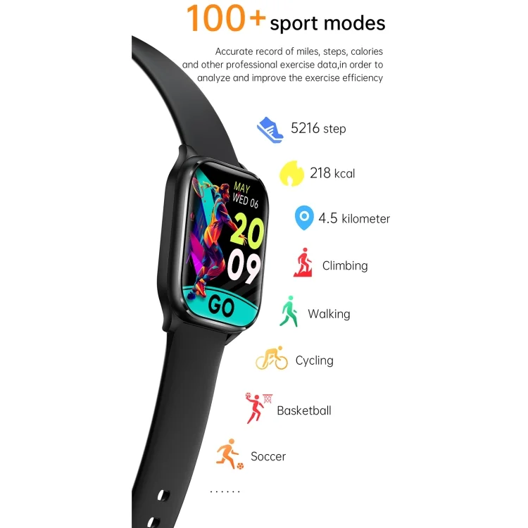 EDA0073696_B3.webp KT73S 1.85 inch Square Screen BT Call Smart Watch, Heart Rate / Blood Pressure / Blood Oxygen / Female Health / Sleep Monitoring - Image 4