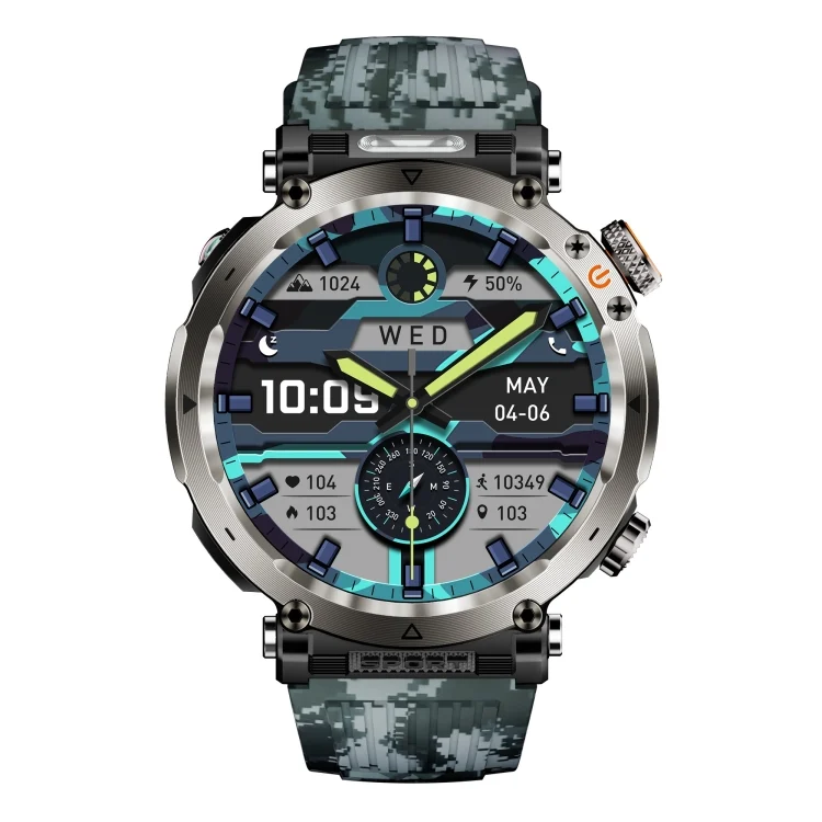 EDA007370801A_1.webp HT30 1.7 inch IP68 Waterproof Camouflage Silicone Band Smart Watch, Support Flashlight / Banknote Detector Light / Compass - Image 12