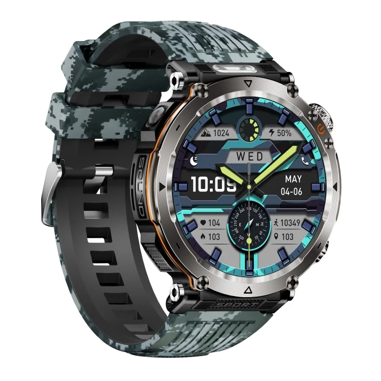 EDA007370801A_2.webp HT30 1.7 inch IP68 Waterproof Camouflage Silicone Band Smart Watch, Support Flashlight / Banknote Detector Light / Compass - Image 13